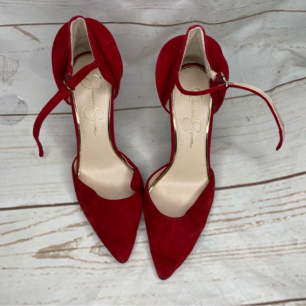 Jessica Simpson • Heels • Dark Red • Ankle Belt • Ruffle • Formal • Prom